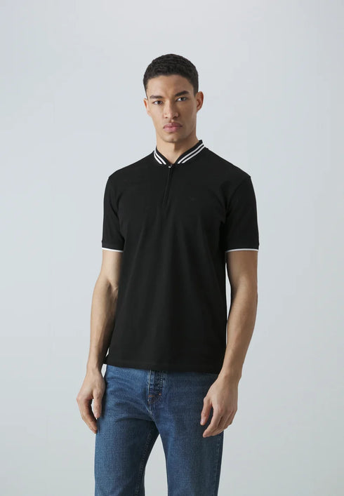 EMPORIO ARMANI COLLAR STRIPE POLO SHIRT - BLACK